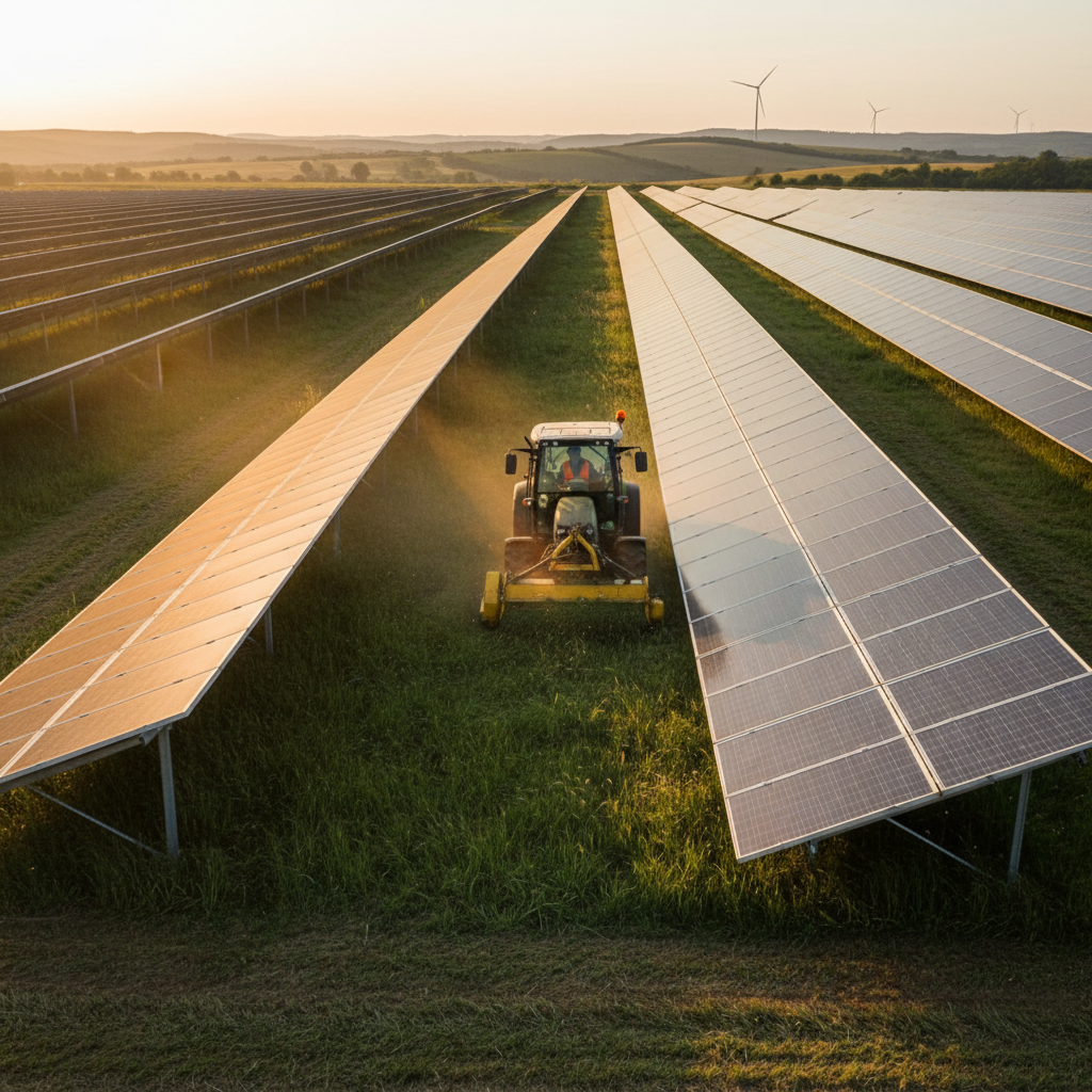 Bild von der Pflege eines Solarparks mit einem Mulcher